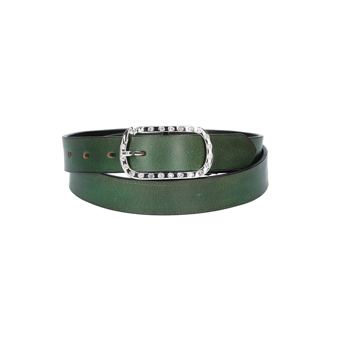 Ledergürtel 30mm in Grün mit Strass-Schließe in Silber - leder-accessoires.com