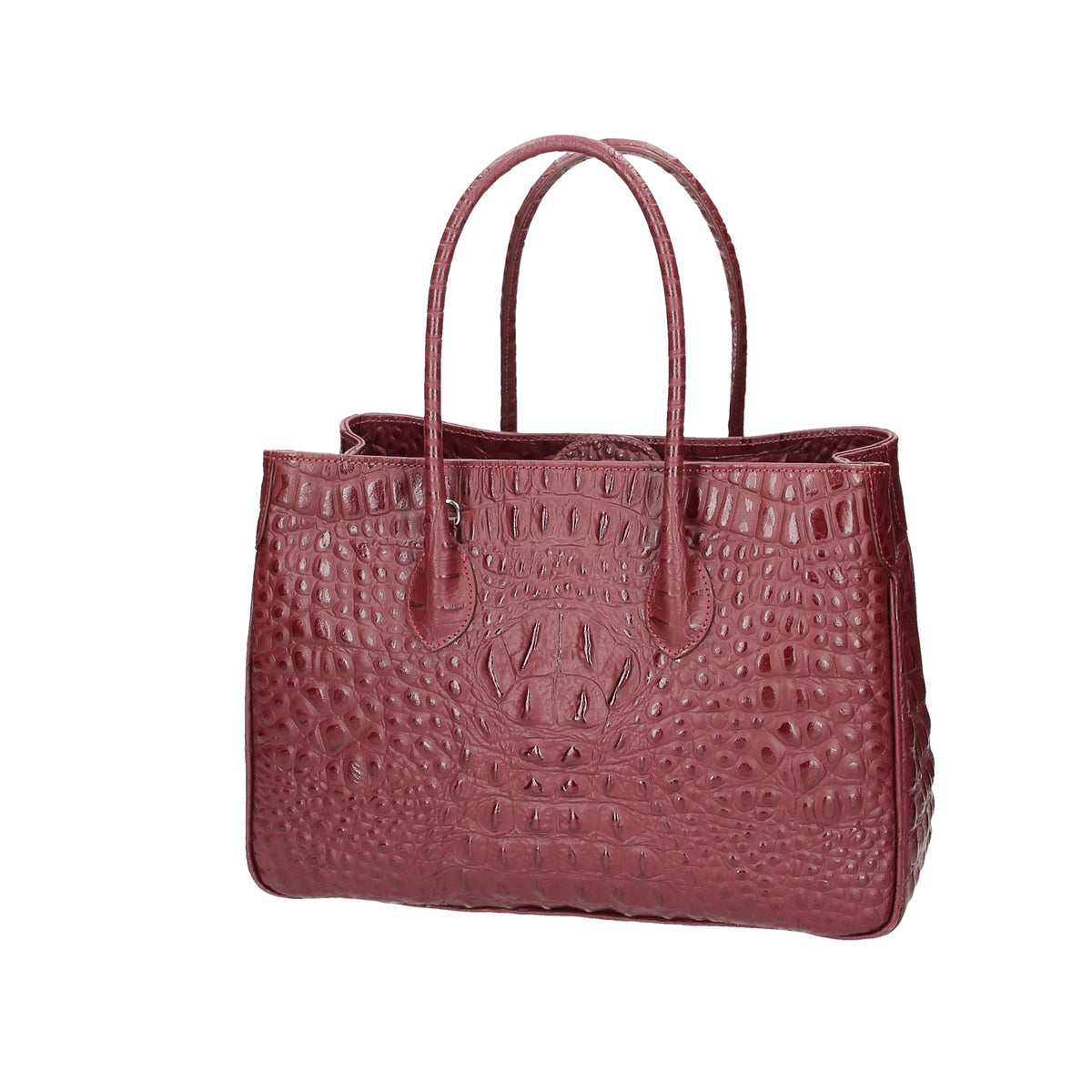 Kurzgrifftasche 34x23x13cm in Bordeaux mit Kroko-Optik aus Leder - leder-accessoires.com