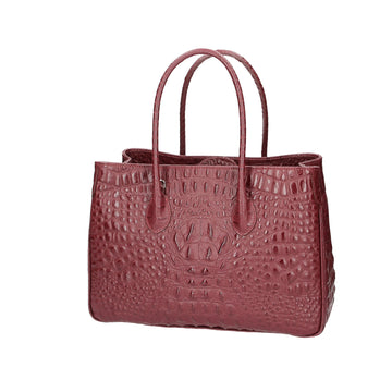 Kurzgrifftasche 34x23x13cm in Bordeaux mit Kroko-Optik aus Leder - leder-accessoires.com