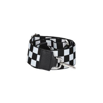 Taschenriemen|Wechselriemen in Schwarz| Karo mit Karabiner Silber - leder-accessoires.com