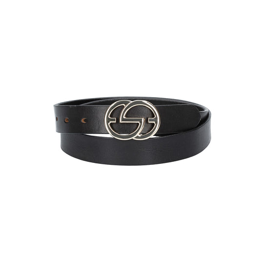 Ledergürtel 30mm in Schwarz mit GG-Schließe in Light Gold - leder-accessoires.com