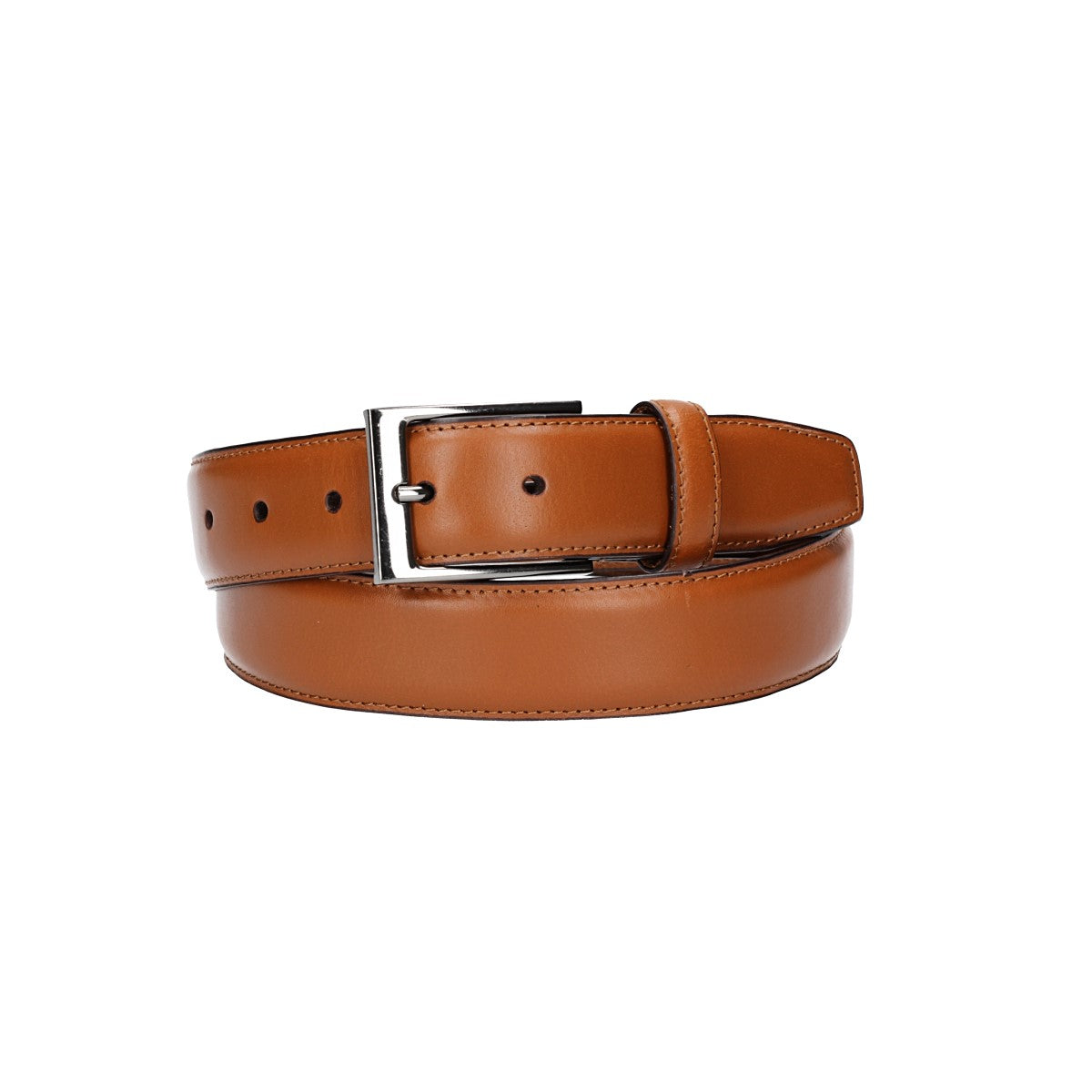 Herren-|Anzugsgürtel 35mm bombiert und abgenäht in Cognac mit Dornschließe - leder-accessoires.com