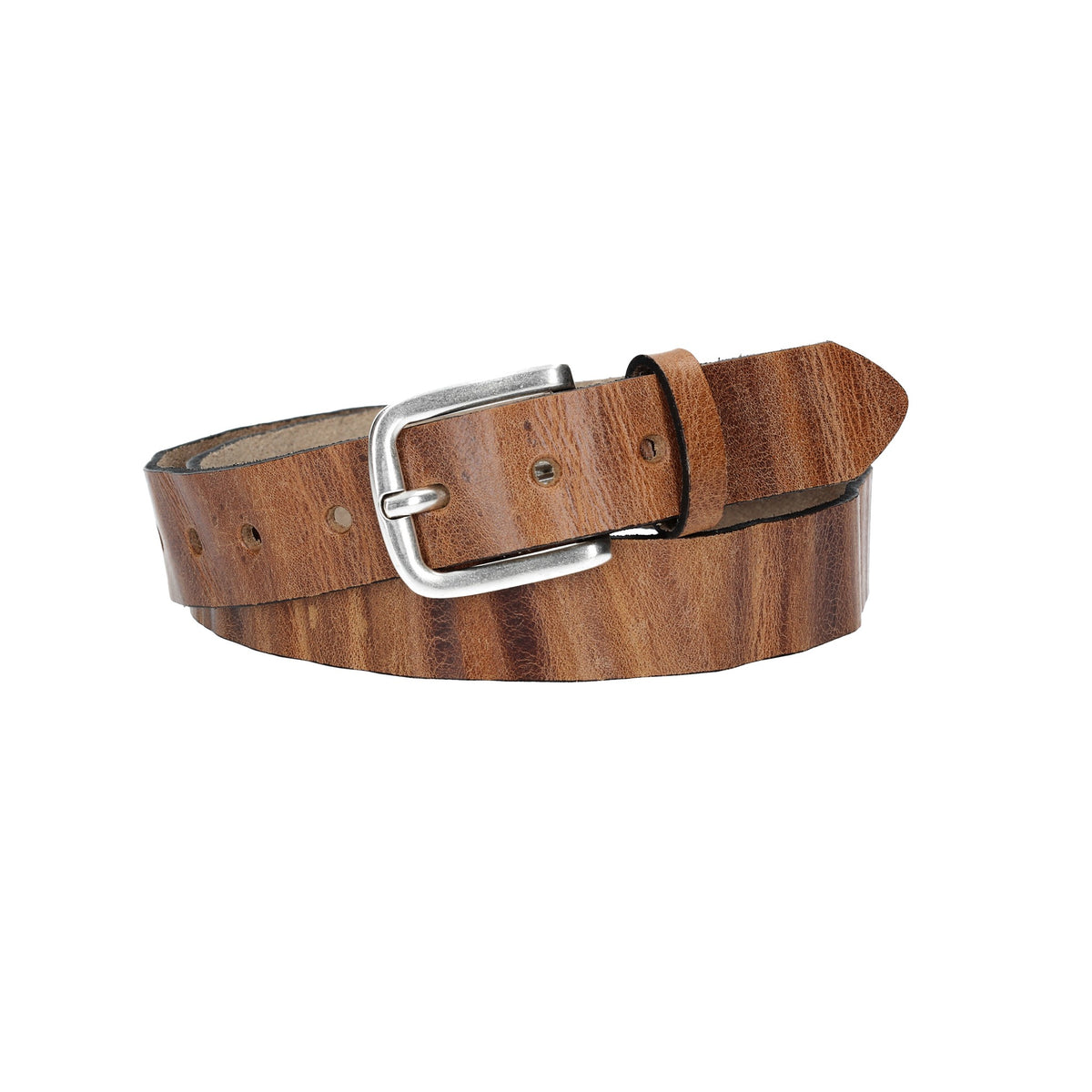 Ledergürtel Cognac 30mm gecrashed mit Dornschließe in Silber - leder-accessoires.com