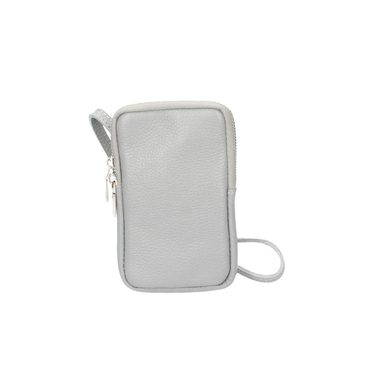 Handytasche 16x10cm in Hellgrau aus Leder - leder-accessoires.com