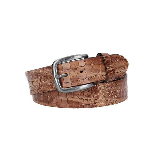 Ledergürtel 40mm in Cognac mit Kroko-Optik und dunkler Schließe - leder-accessoires.com