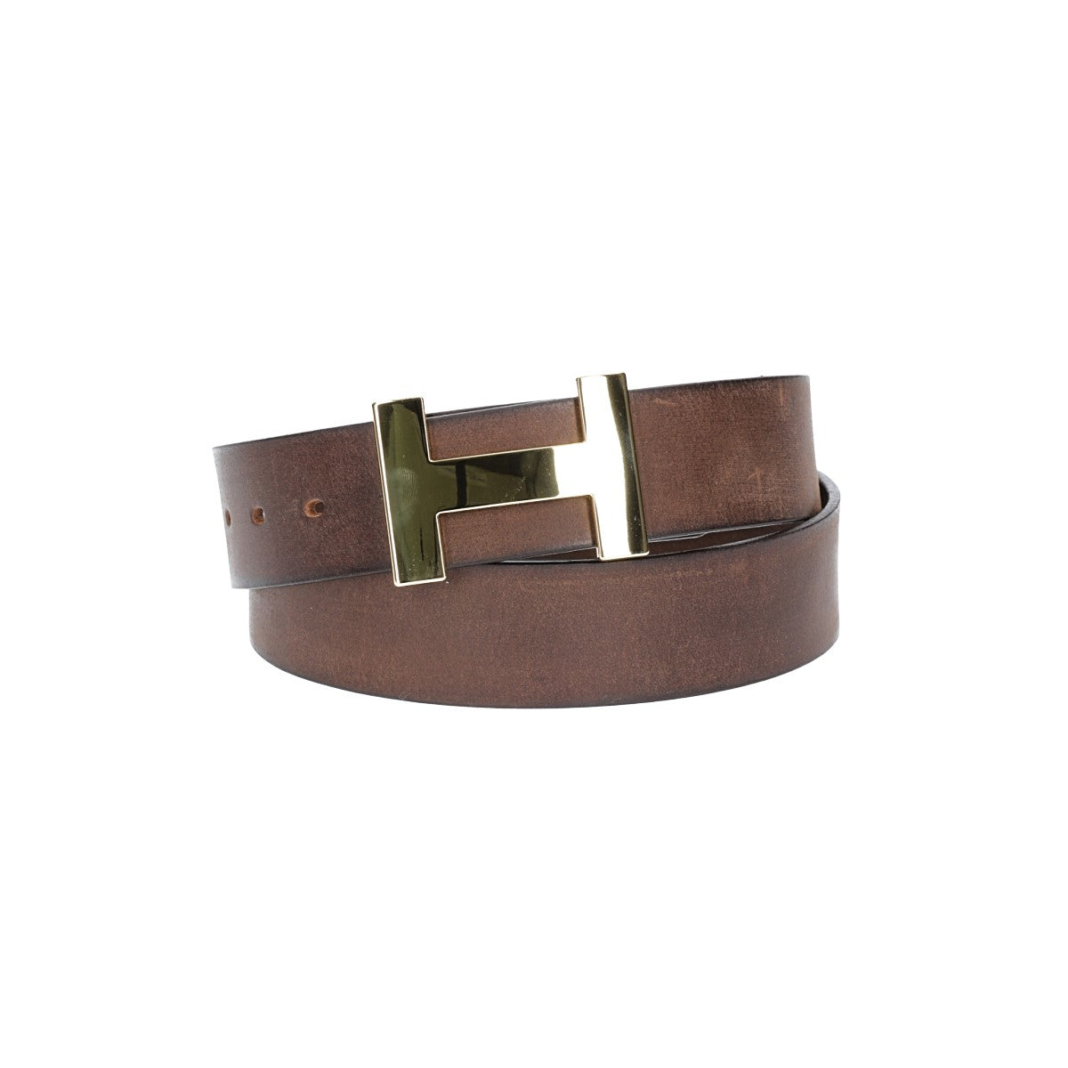 Ledergürtel Braun 40mm mit H-Schließe in Gold - leder-accessoires.com
