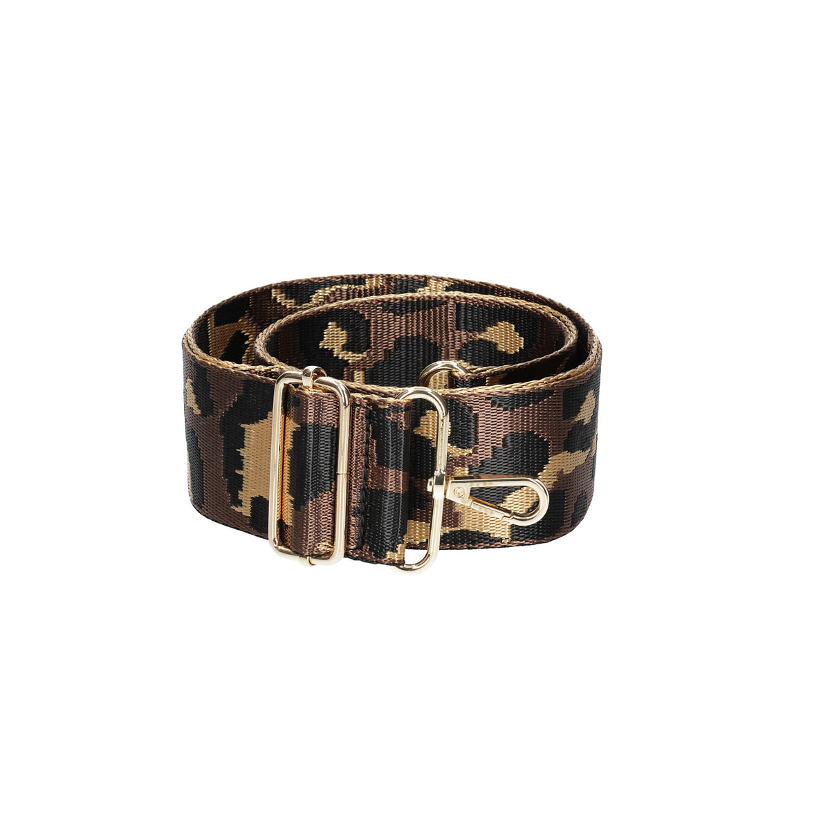Taschenriemen|Wechselriemen in Camouflage Braun mit Karabiner Gold - leder-accessoires.com