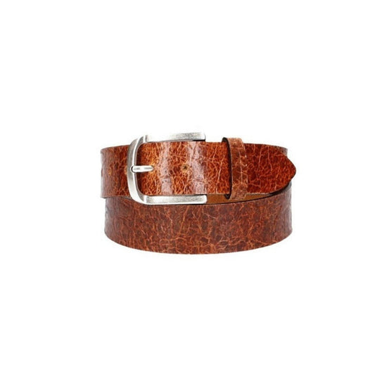 Ledergürtel 40mm Cognac Krokoprägung mit Dornschließe in Silber - leder-accessoires.com