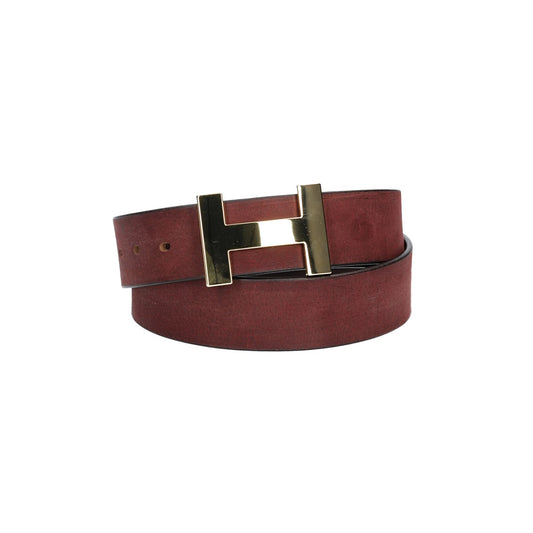 Ledergürtel Bordeaux 40mm mit H-Schließe in Gold - leder-accessoires.com