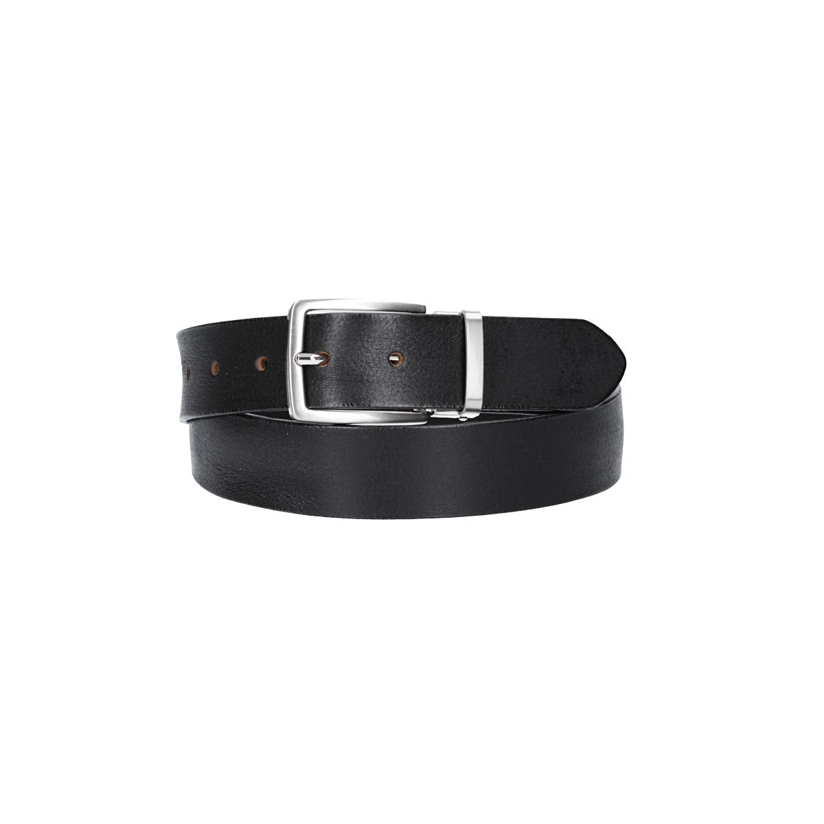 Ledergürtel Schwarz 35mm mit Metallschlaufe und Dornschließe in Silber - leder-accessoires.com