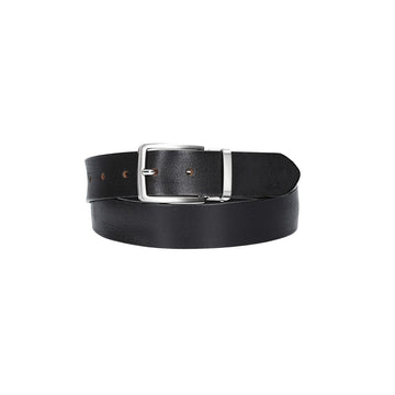 Ledergürtel Schwarz 35mm mit Metallschlaufe und Dornschließe in Silber - leder-accessoires.com