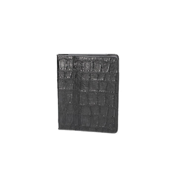 Tablethülle 19 x 24 cm Schwarz aus Leder mit Krokoprägung - leder-accessoires.com