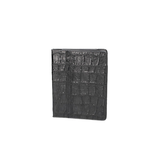 Tablethülle 19 x 24 cm Schwarz aus Leder mit Krokoprägung - leder-accessoires.com