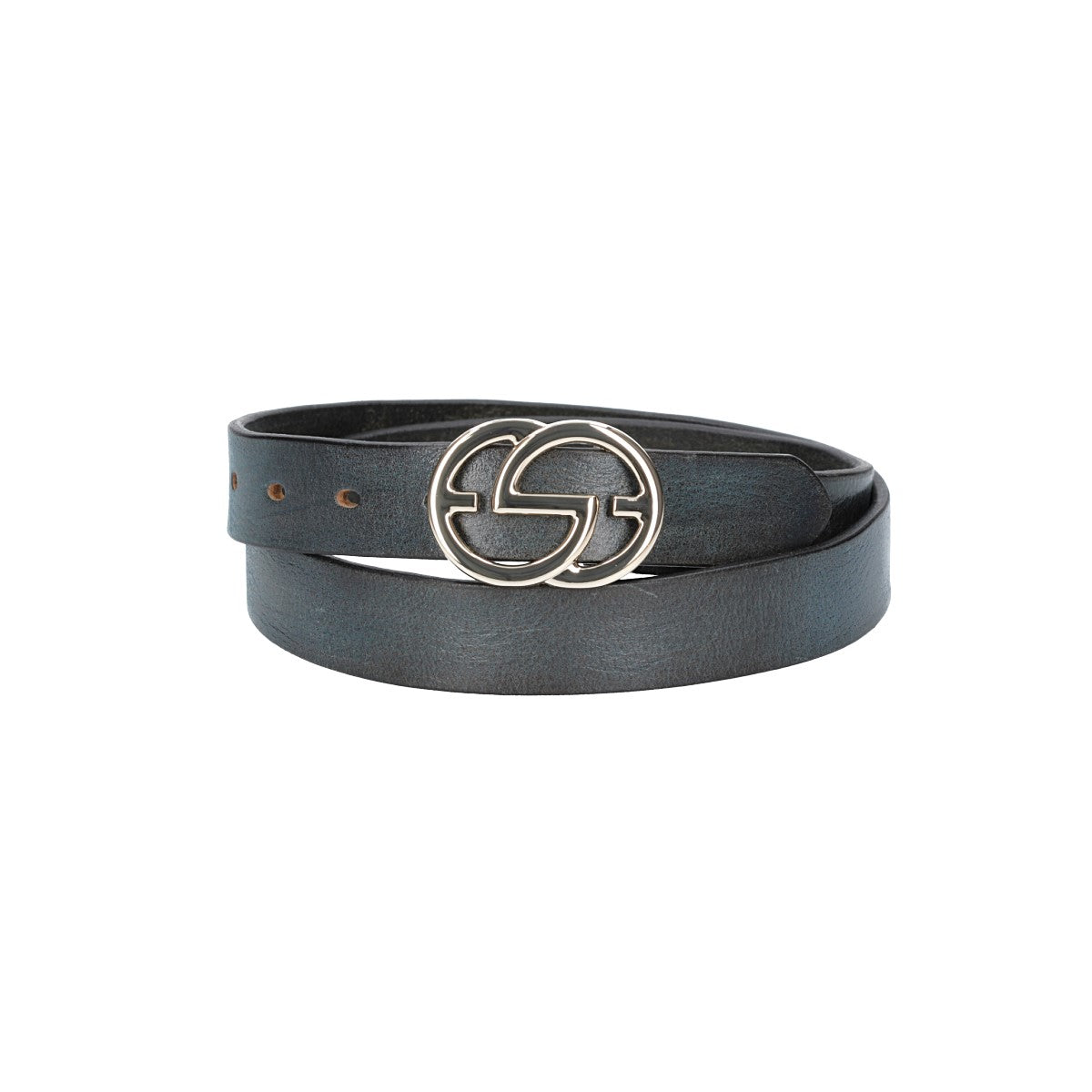 Ledergürtel 30mm in Blau mit GG-Schließe in Light Gold - leder-accessoires.com