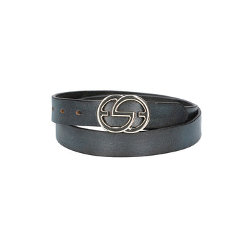 Ledergürtel 30mm in Blau mit GG-Schließe in Light Gold - leder-accessoires.com