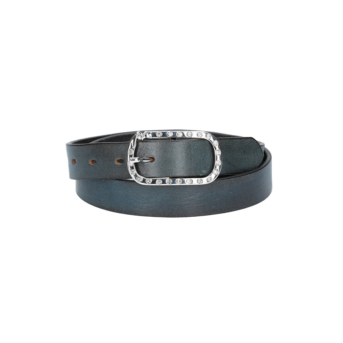 Ledergürtel 30mm in Blau mit Strass-Schließe in Silber - leder-accessoires.com