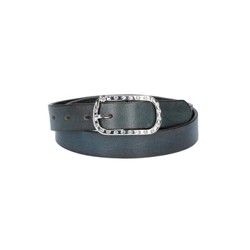 Ledergürtel 30mm in Blau mit Strass-Schließe in Silber - leder-accessoires.com