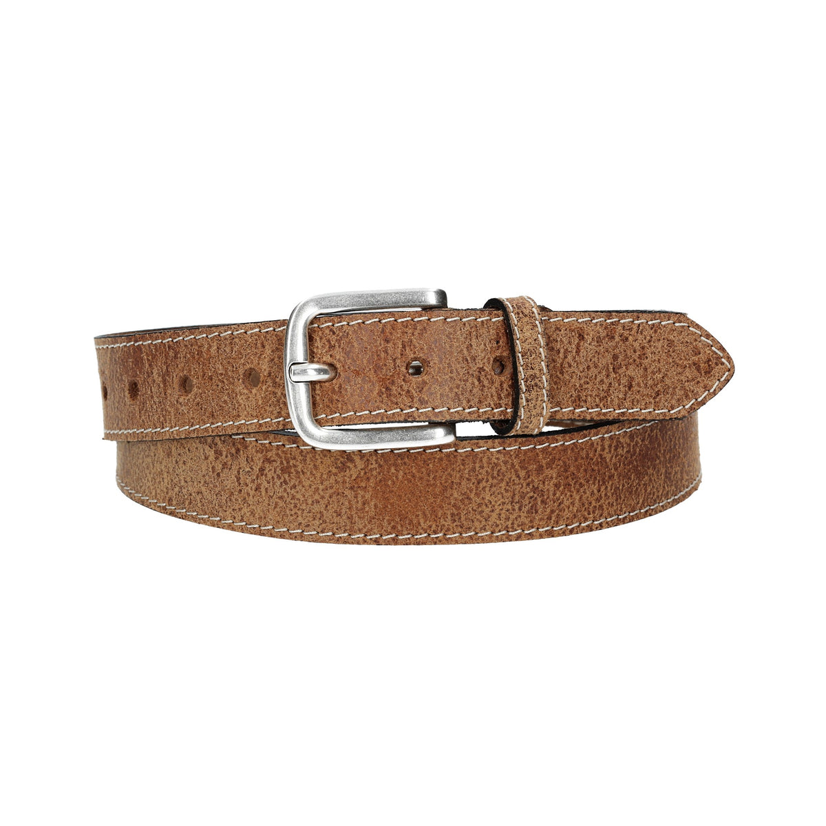 Ledergürtel Cognac hell abgenäht 30mm mit Dornschließe in Silber - leder-accessoires.com
