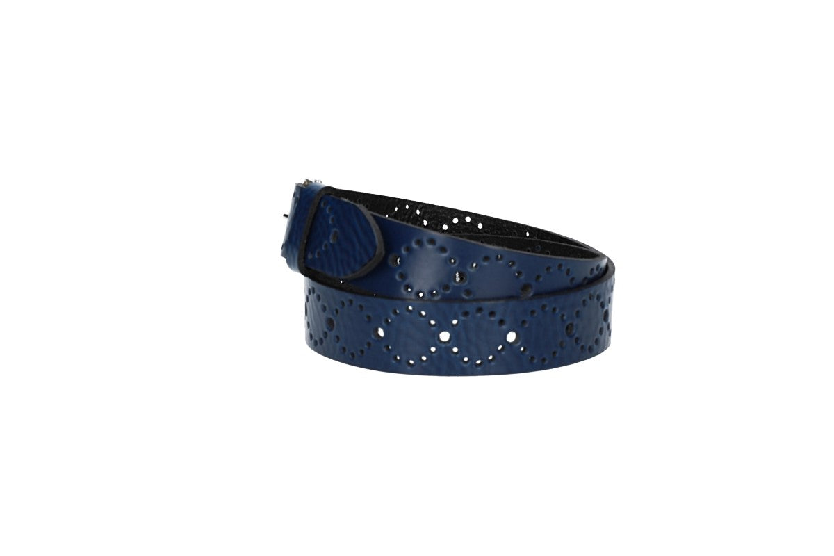 Ledergürtel Kids 25mm in Dunkelblau mit Lochmuster und Rollschließe in Silber - leder-accessoires.com