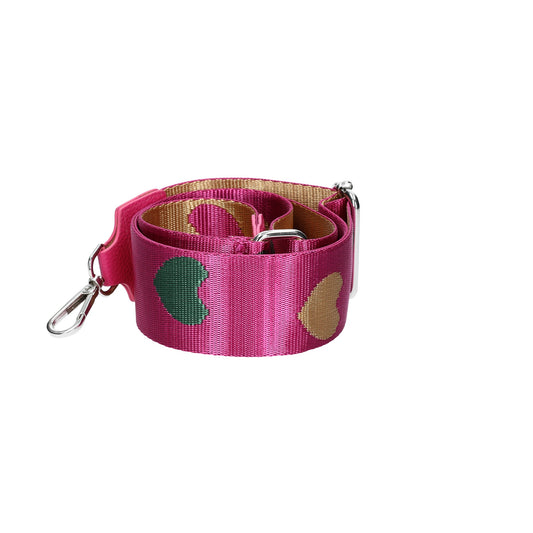 Taschenriemen|Wechselriemen in Pink Herzen mit Karabiner Silber - leder-accessoires.com