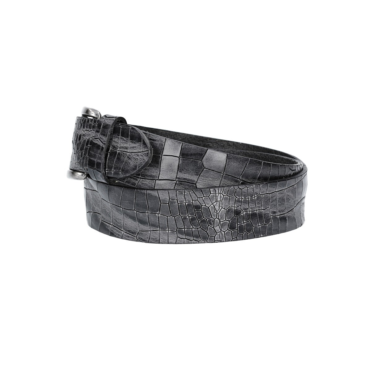 Ledergürtel 40mm in Anthrazit mit Kroko-Optik und dunkler Schließe - leder-accessoires.com