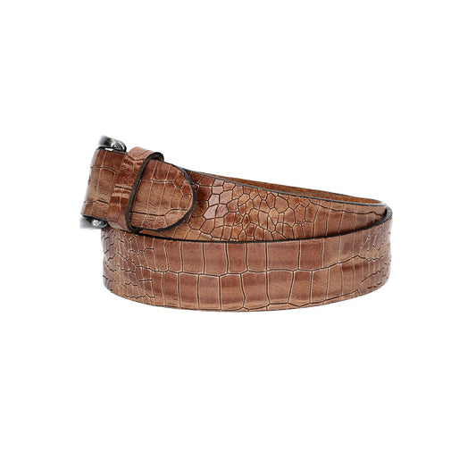 Ledergürtel 40mm in Cognac mit Kroko-Optik und dunkler Schließe - leder-accessoires.com