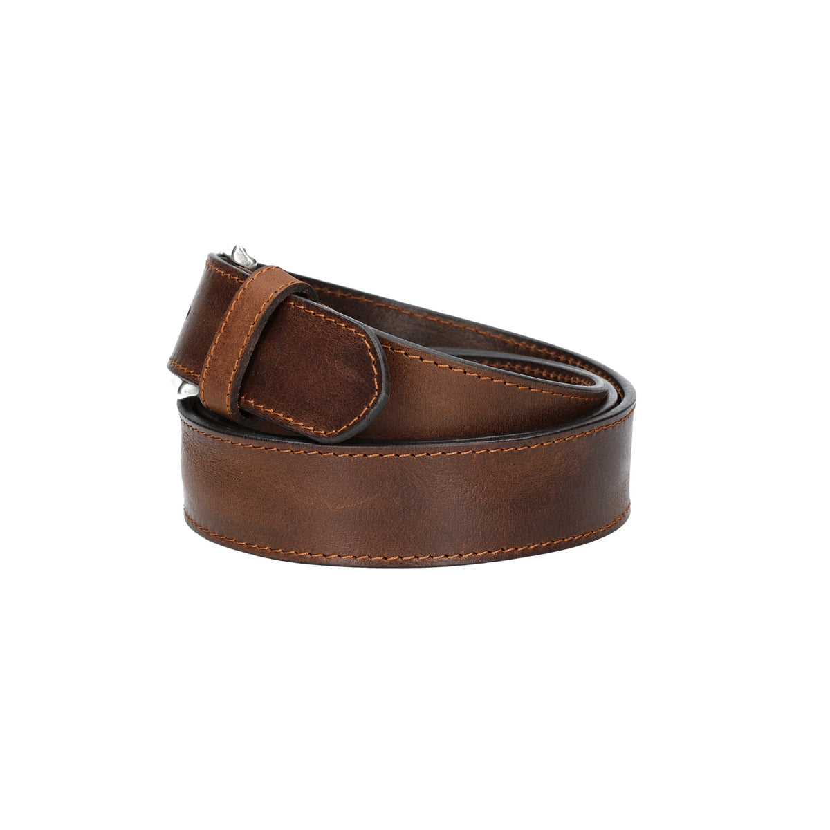 Ledergürtel Cognac 40mm abgenäht mit Dornschließe in Silber - leder-accessoires.com