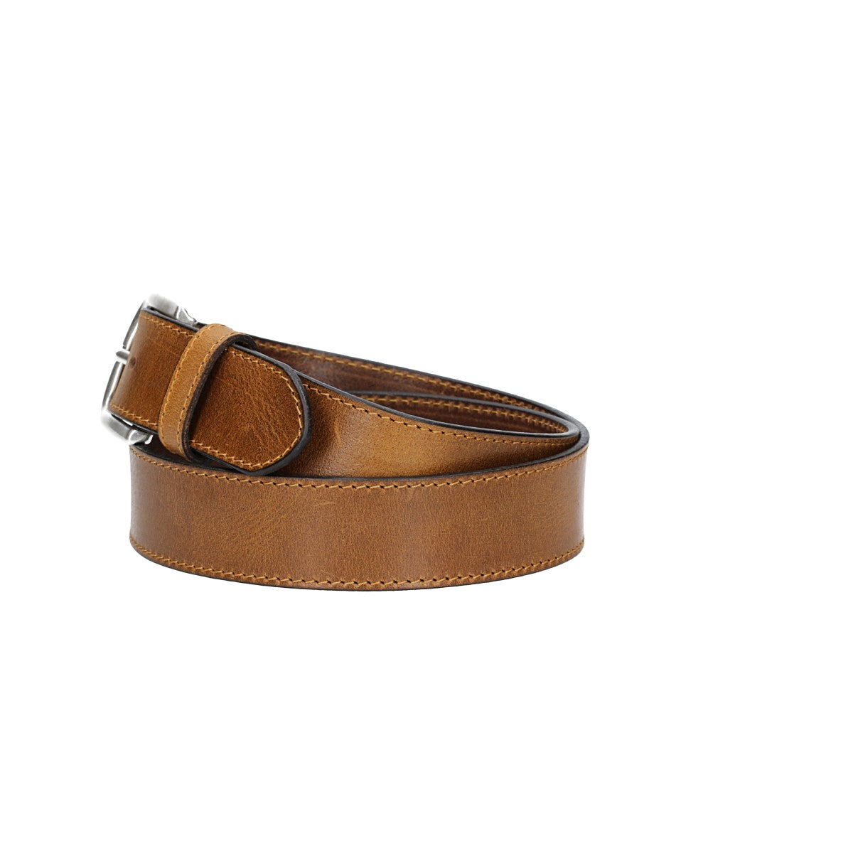 Ledergürtel Gelb|Ocker 40mm abgenäht mit Dornschließe in Silber - leder-accessoires.com