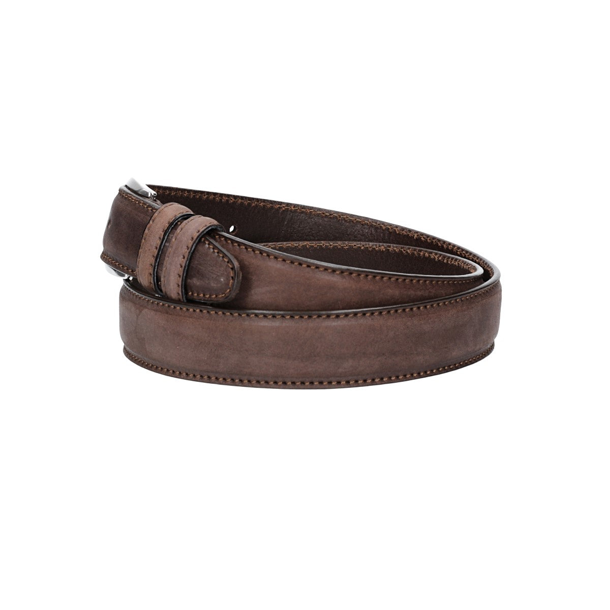 Herren-|Anzugsgürtel 35mm Braun abgenäht bombiert - leder-accessoires.com