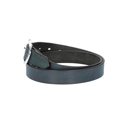 Ledergürtel 30mm in Blau mit Strass-Schließe in Silber - leder-accessoires.com