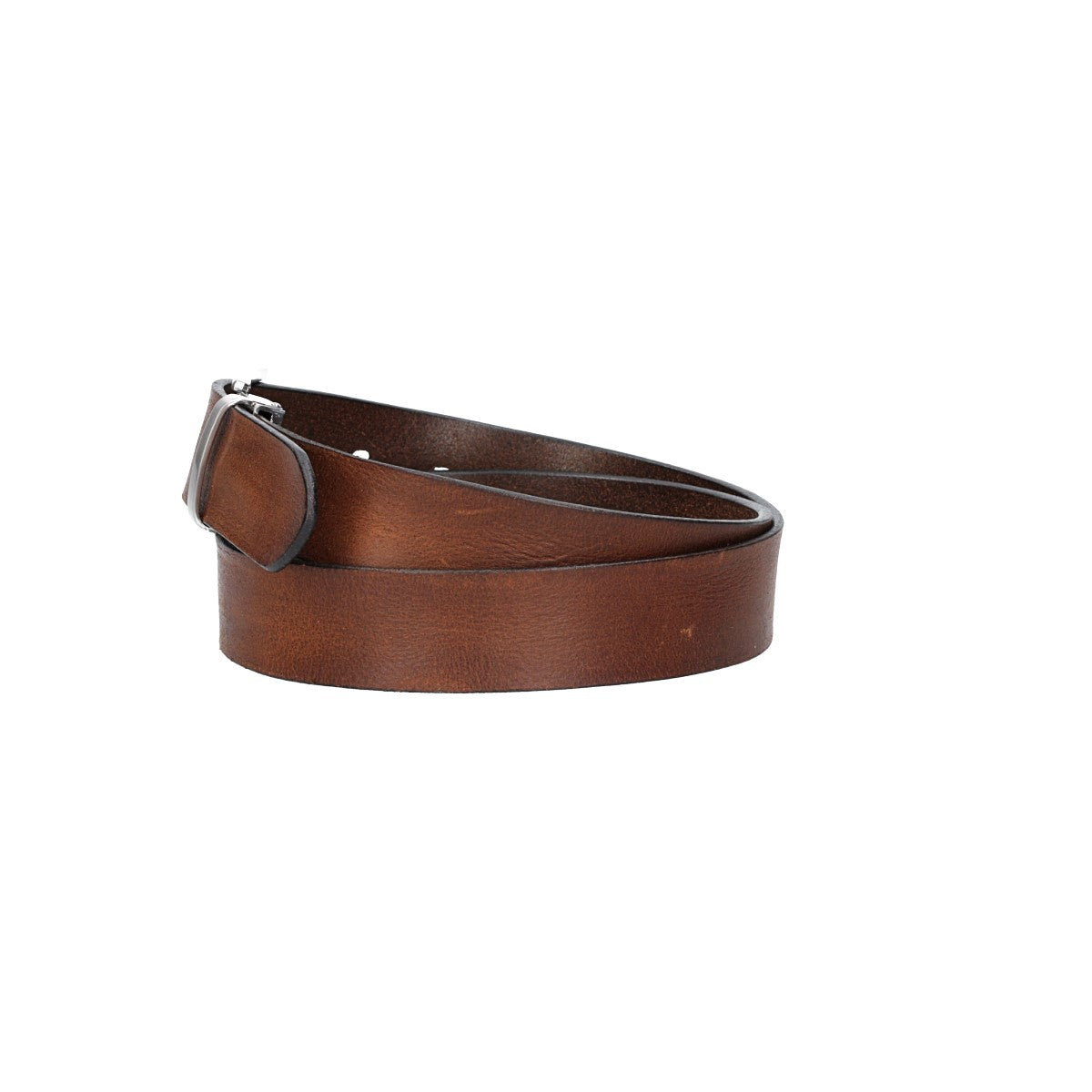 Ledergürtel Cognac 35mm mit Metallschlaufe und Dornschließe in Silber - leder-accessoires.com