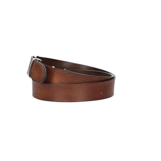 Ledergürtel Cognac 35mm mit Metallschlaufe und Dornschließe in Silber - leder-accessoires.com
