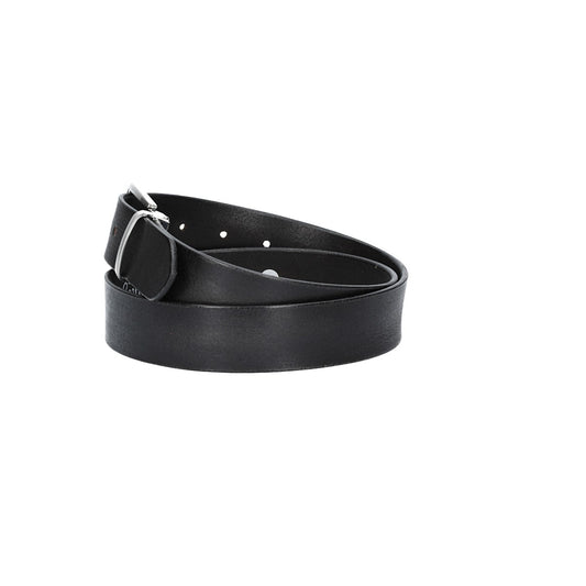 Ledergürtel Schwarz 35mm mit Metallschlaufe und Dornschließe in Silber - leder-accessoires.com