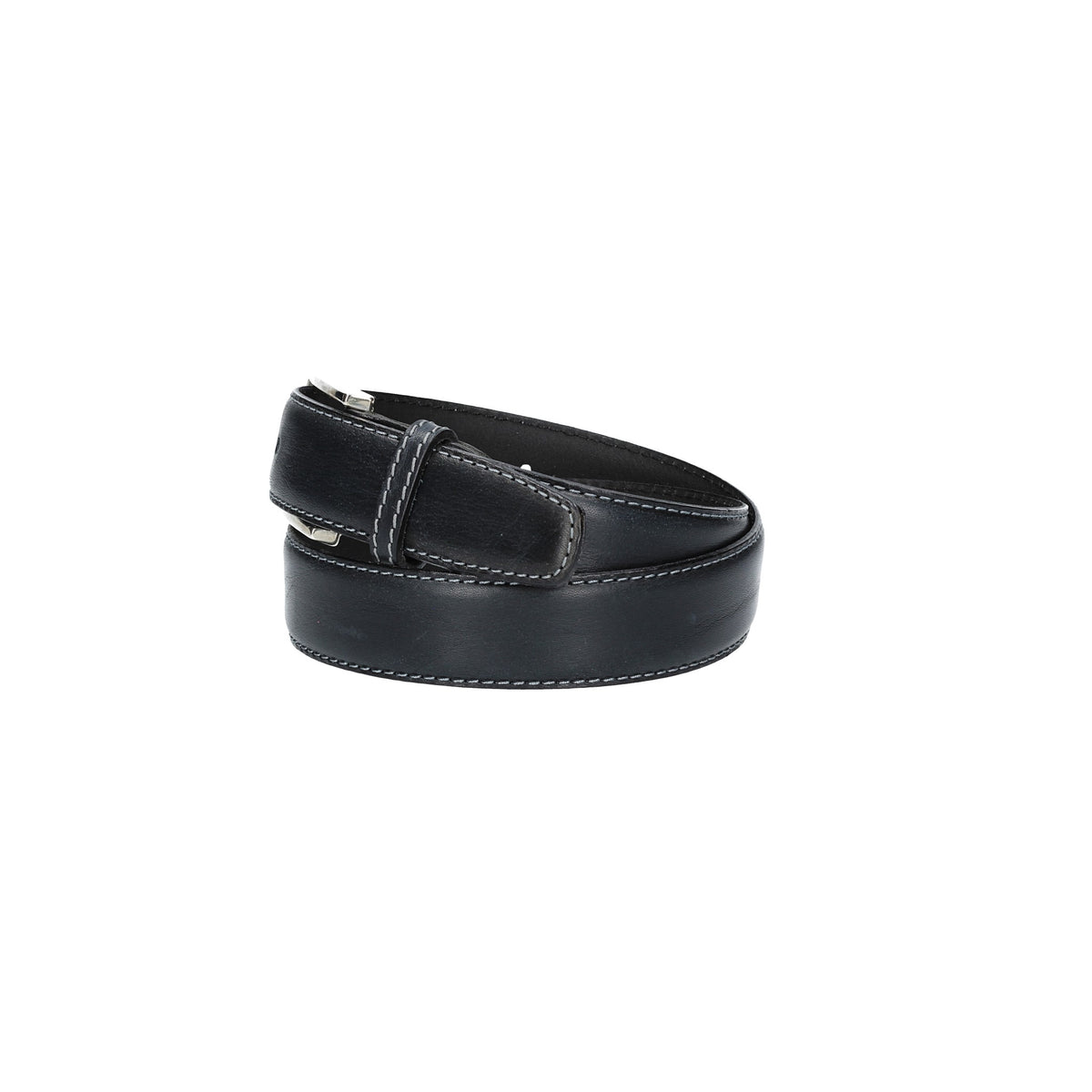 Ledergürtel Kids Blau 25mm und weiß abgenäht mit Schließe Silber - leder-accessoires.com