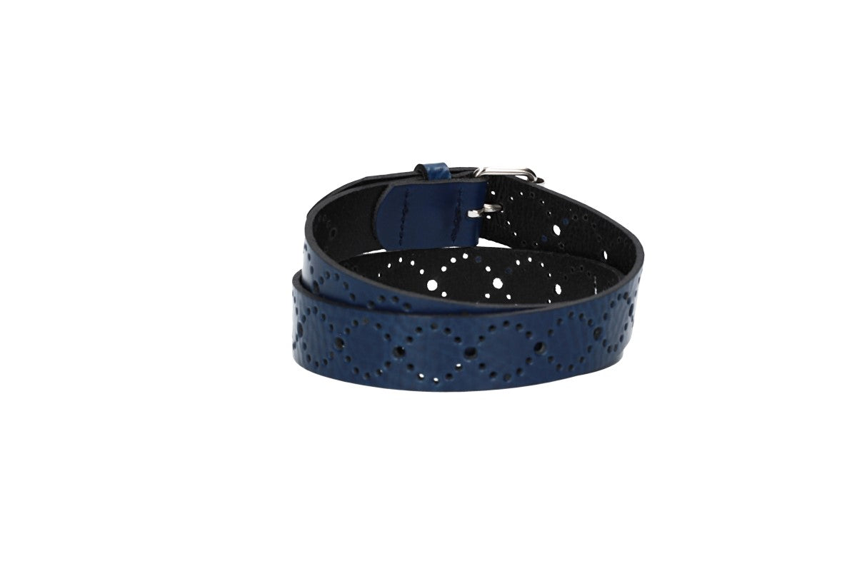 Ledergürtel Kids 25mm in Dunkelblau mit Lochmuster und Rollschließe in Silber - leder-accessoires.com