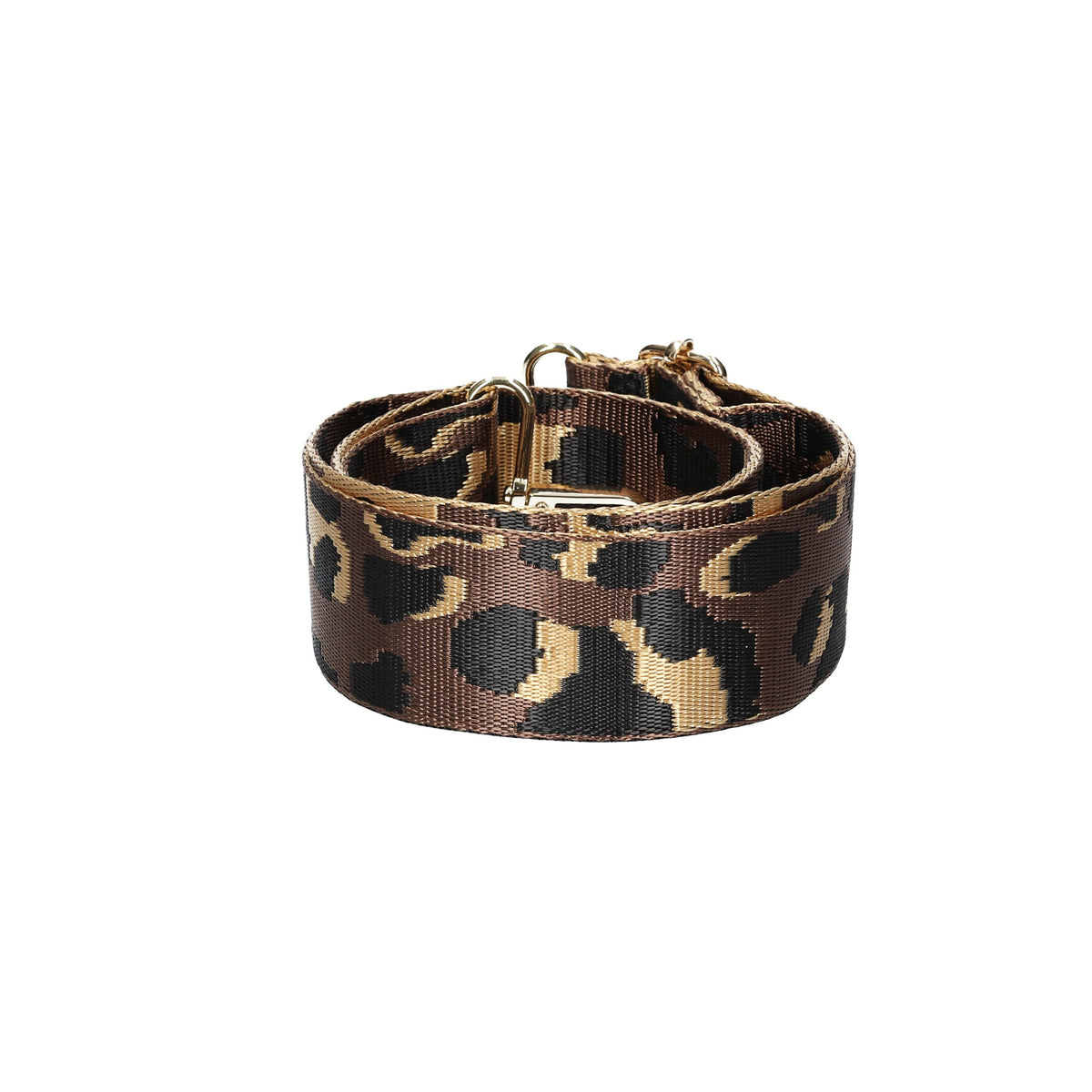 Taschenriemen|Wechselriemen in Camouflage Braun mit Karabiner Gold - leder-accessoires.com