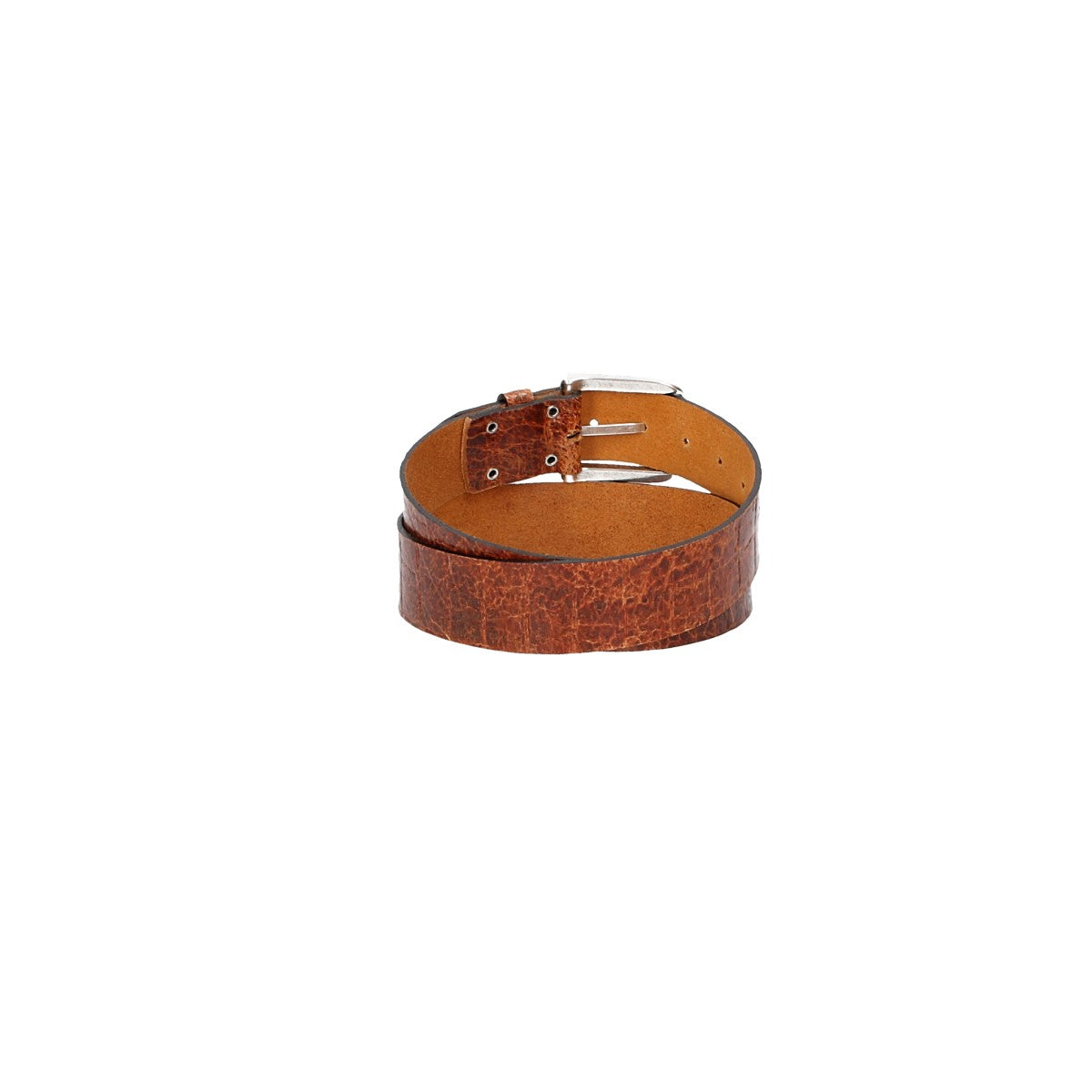 Ledergürtel 40mm Cognac Krokoprägung mit Dornschließe in Silber - leder-accessoires.com