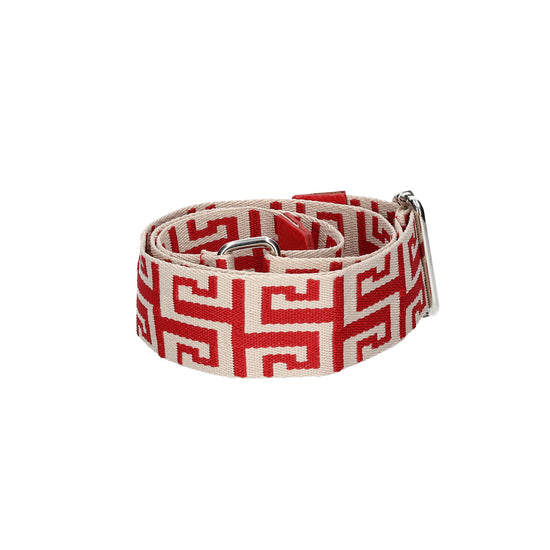 Taschenriemen|Wechselriemen Rot|Beige mit Karabiner Silber - leder-accessoires.com