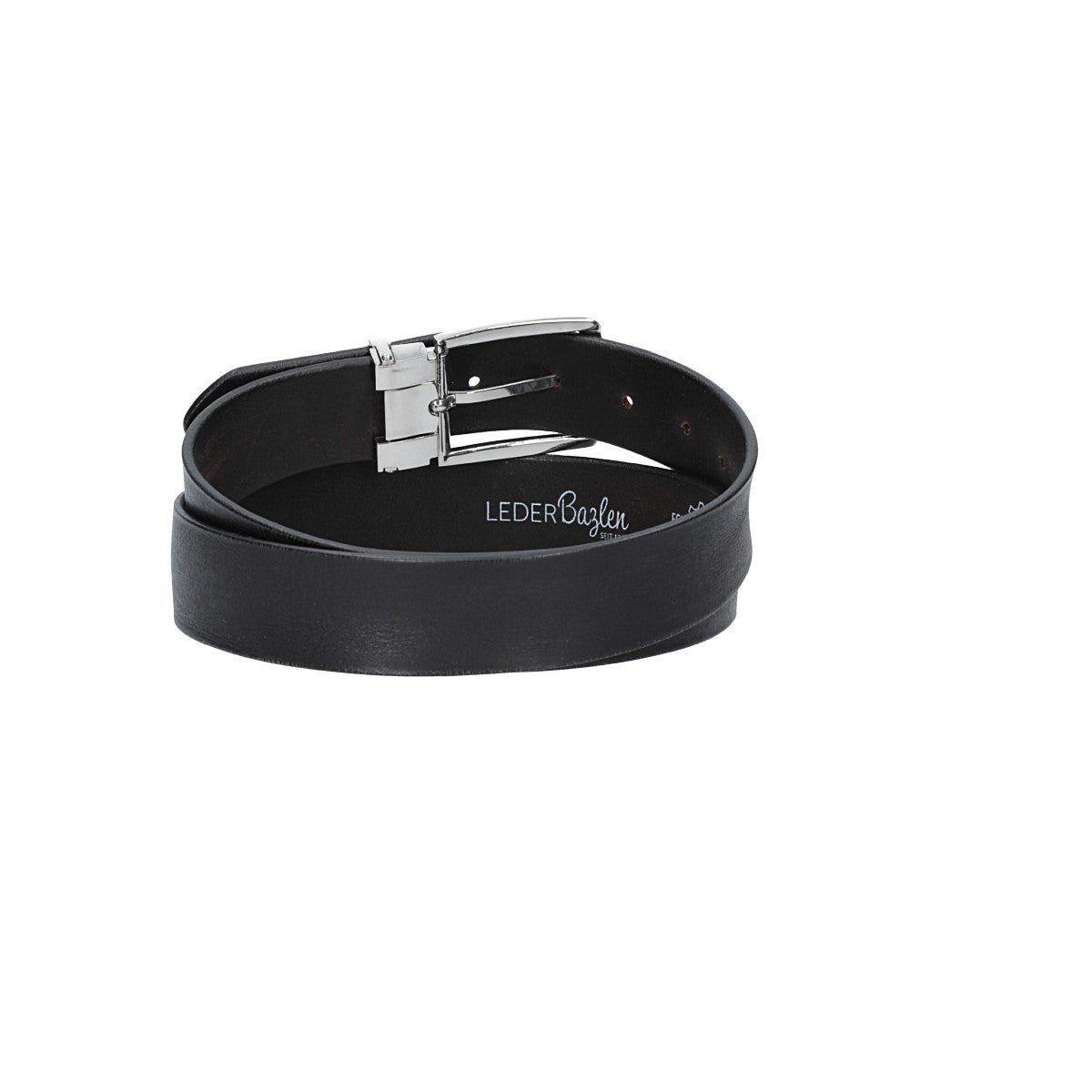 Ledergürtel Schwarz 35mm mit Metallschlaufe und Dornschließe in Silber - leder-accessoires.com