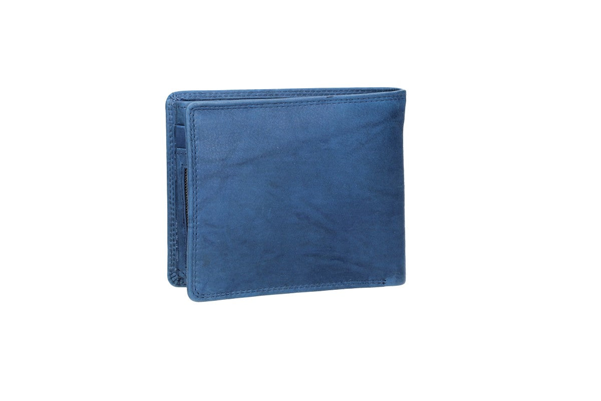 Geldbörse Querformat mit Reißverschluss in Blau aus Leder - leder-accessoires.com