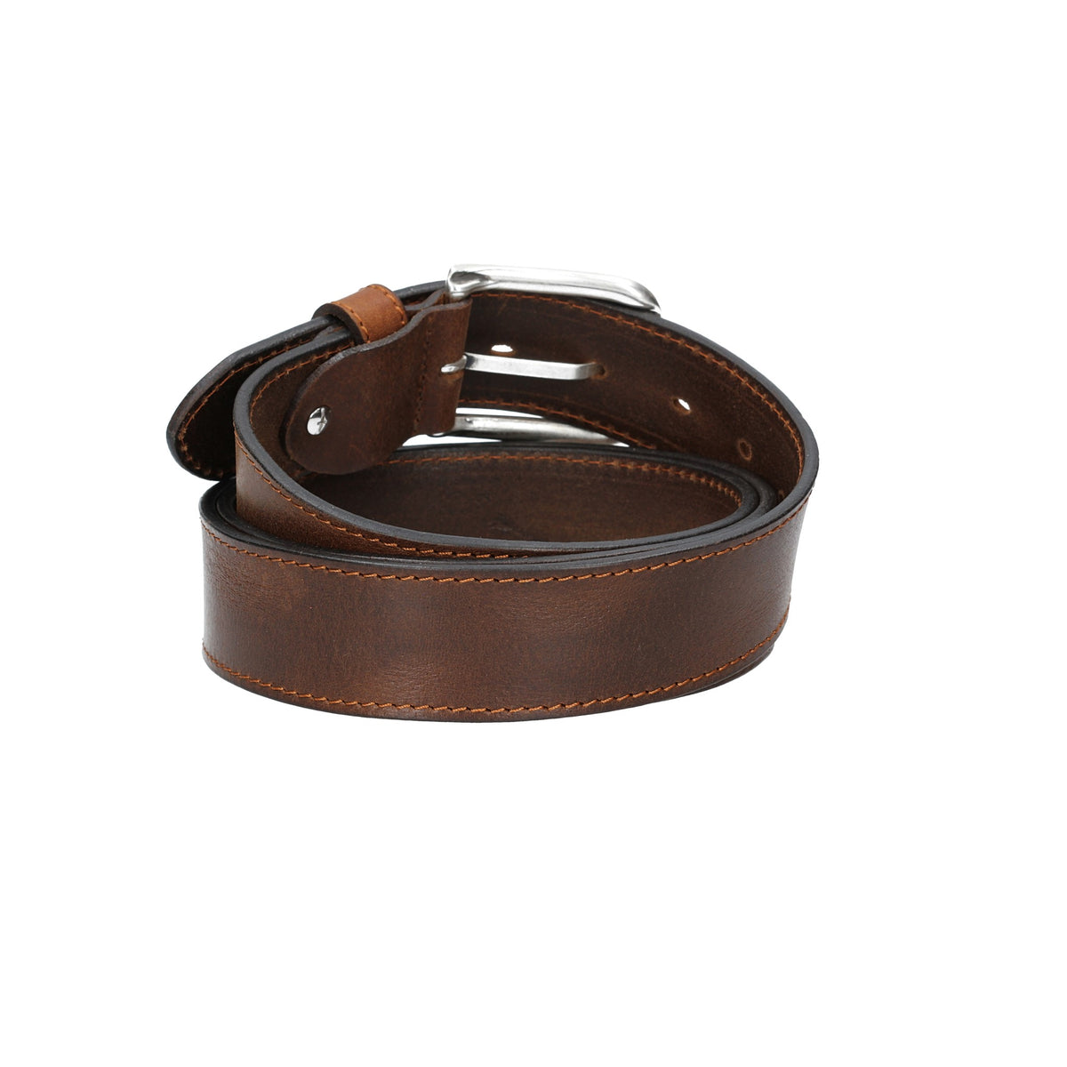 Ledergürtel Cognac 40mm abgenäht mit Dornschließe in Silber - leder-accessoires.com