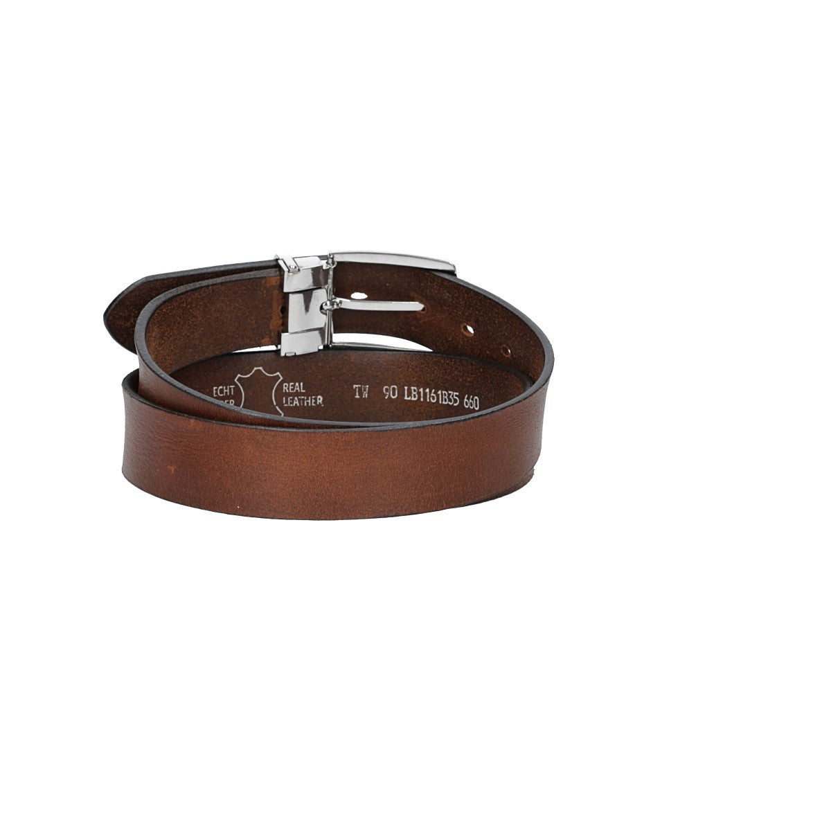 Ledergürtel Cognac 35mm mit Metallschlaufe und Dornschließe in Silber - leder-accessoires.com