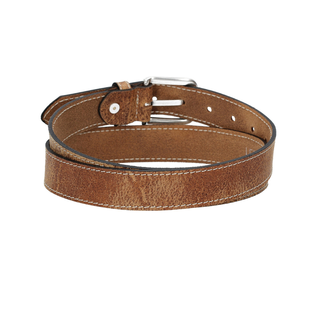Ledergürtel Cognac hell abgenäht 30mm mit Dornschließe in Silber - leder-accessoires.com