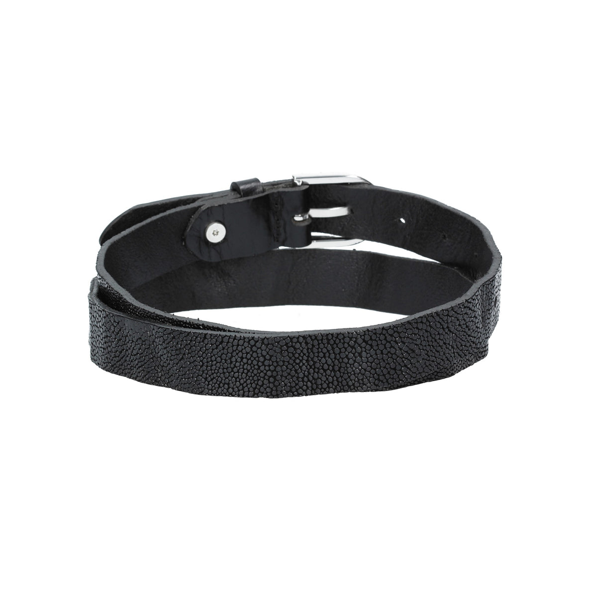 Ledergürtel Schwarz 25mm in Rochenoptik mit Dornschließe - leder-accessoires.com
