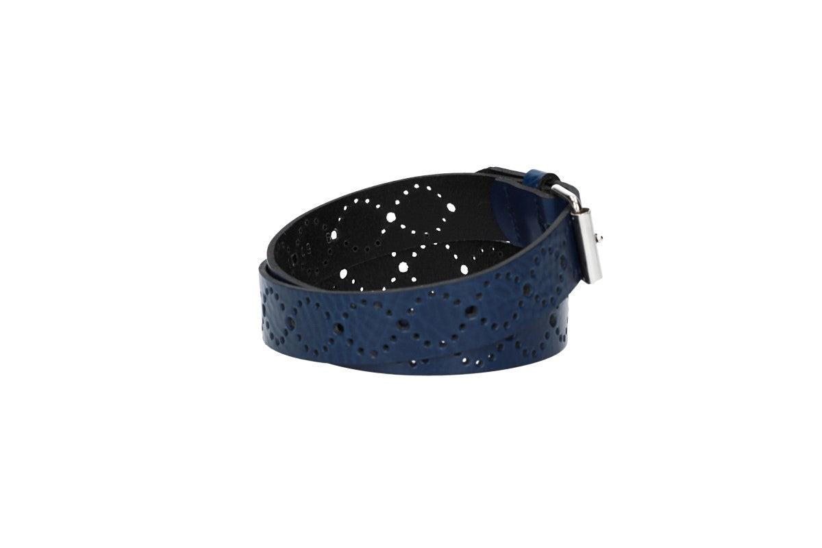 Ledergürtel Kids 25mm in Dunkelblau mit Lochmuster und Rollschließe in Silber - leder-accessoires.com