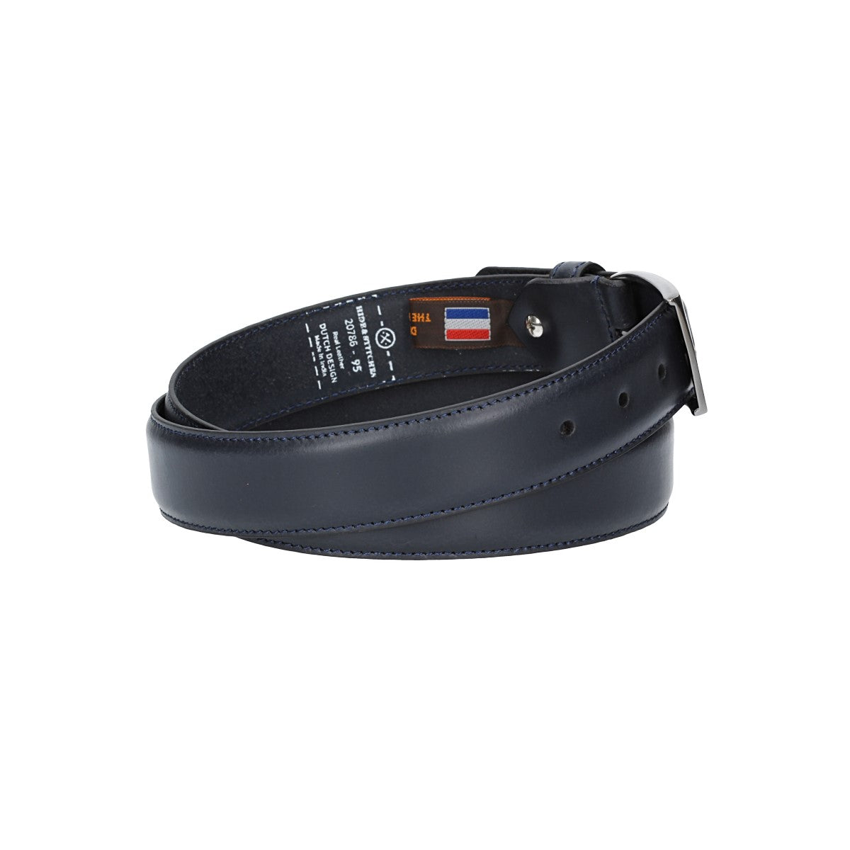 Herren-|Anzugsgürtel 35mm in Blau abgenäht aus Vollrindleder bombiert - leder-accessoires.com