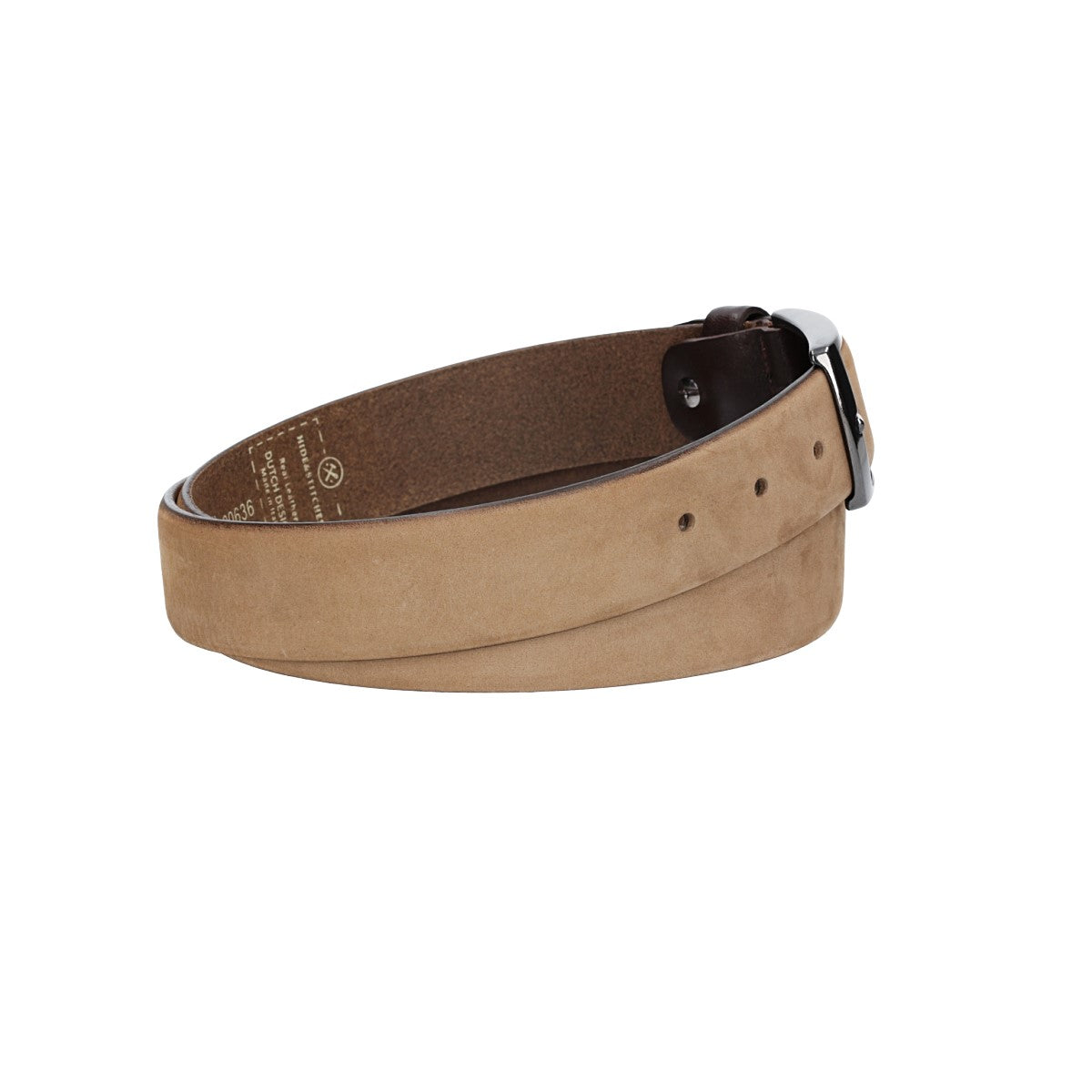 Herren-|Anzugsgürtel 35mm in Taupe aus Nubukleder bombiert - leder-accessoires.com