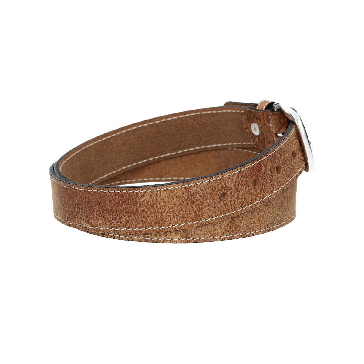 Ledergürtel Cognac hell abgenäht 30mm mit Dornschließe in Silber - leder-accessoires.com