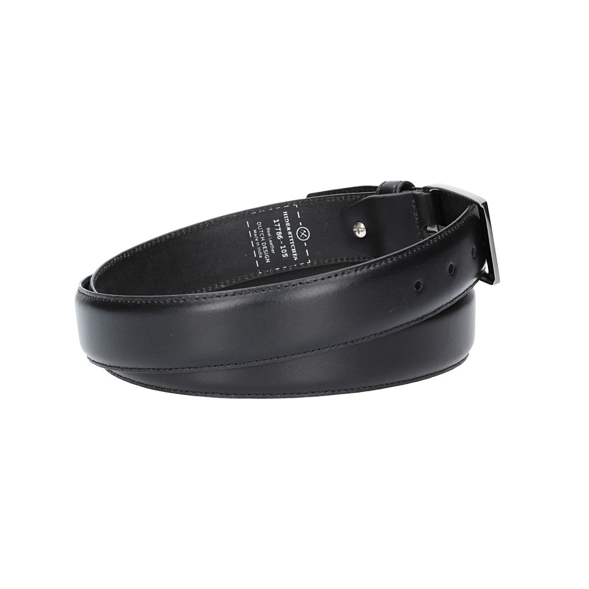 Herren-|Anzugsgürtel 35mm bombiert und abgenäht in Schwarz mit Dornschließe - leder-accessoires.com