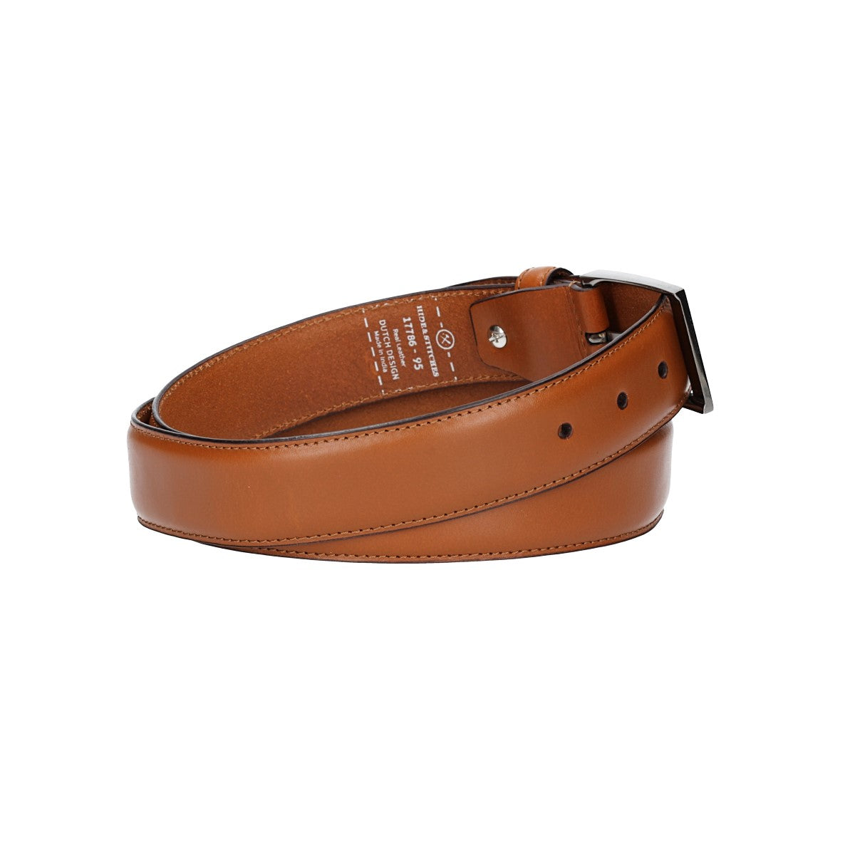 Herren-|Anzugsgürtel 35mm bombiert und abgenäht in Cognac mit Dornschließe - leder-accessoires.com